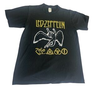 Led Zeppelin T Shirt Small Black Rock Band Tee Vintage Style Graphic 100% Cotton